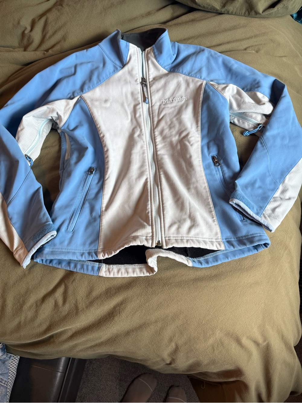 Marmot Light Blue and White Softshell Jacket